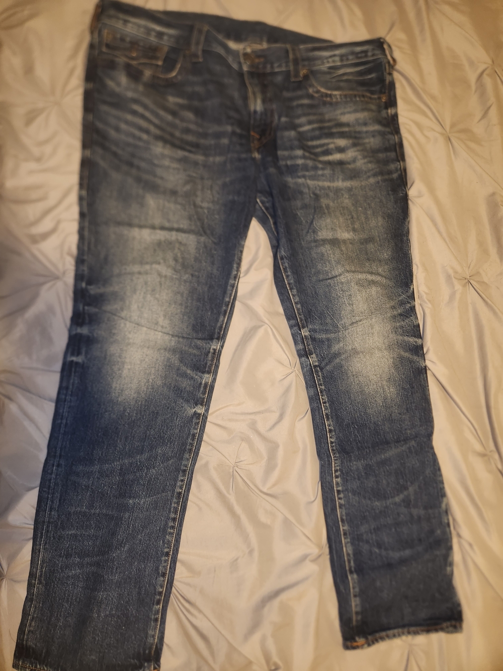 True Religion Men's GENO Distressed Indigo Slim Straight Jeans Size 42